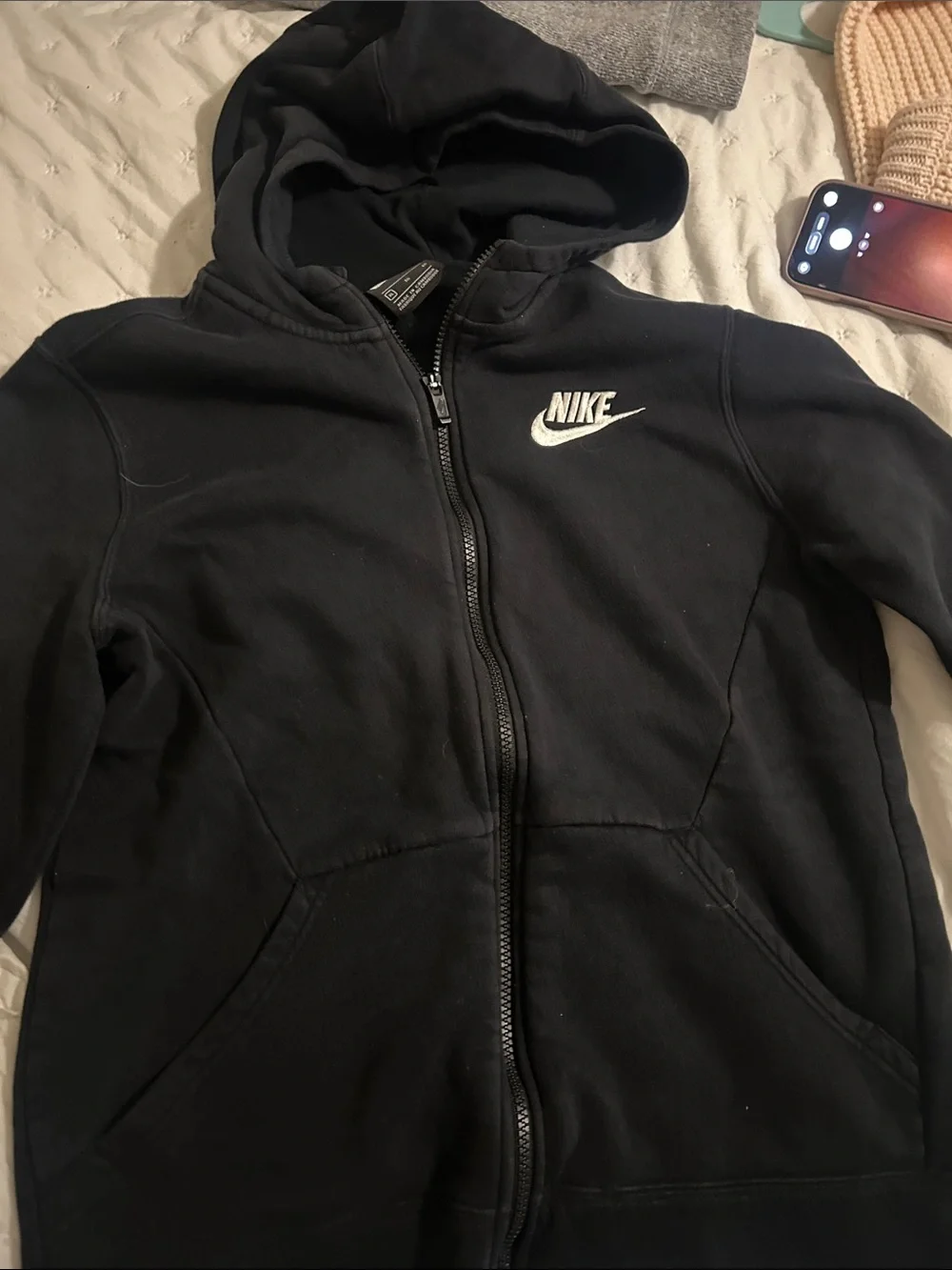 Nike Black Zip-Up Hoodie with White Swoosh